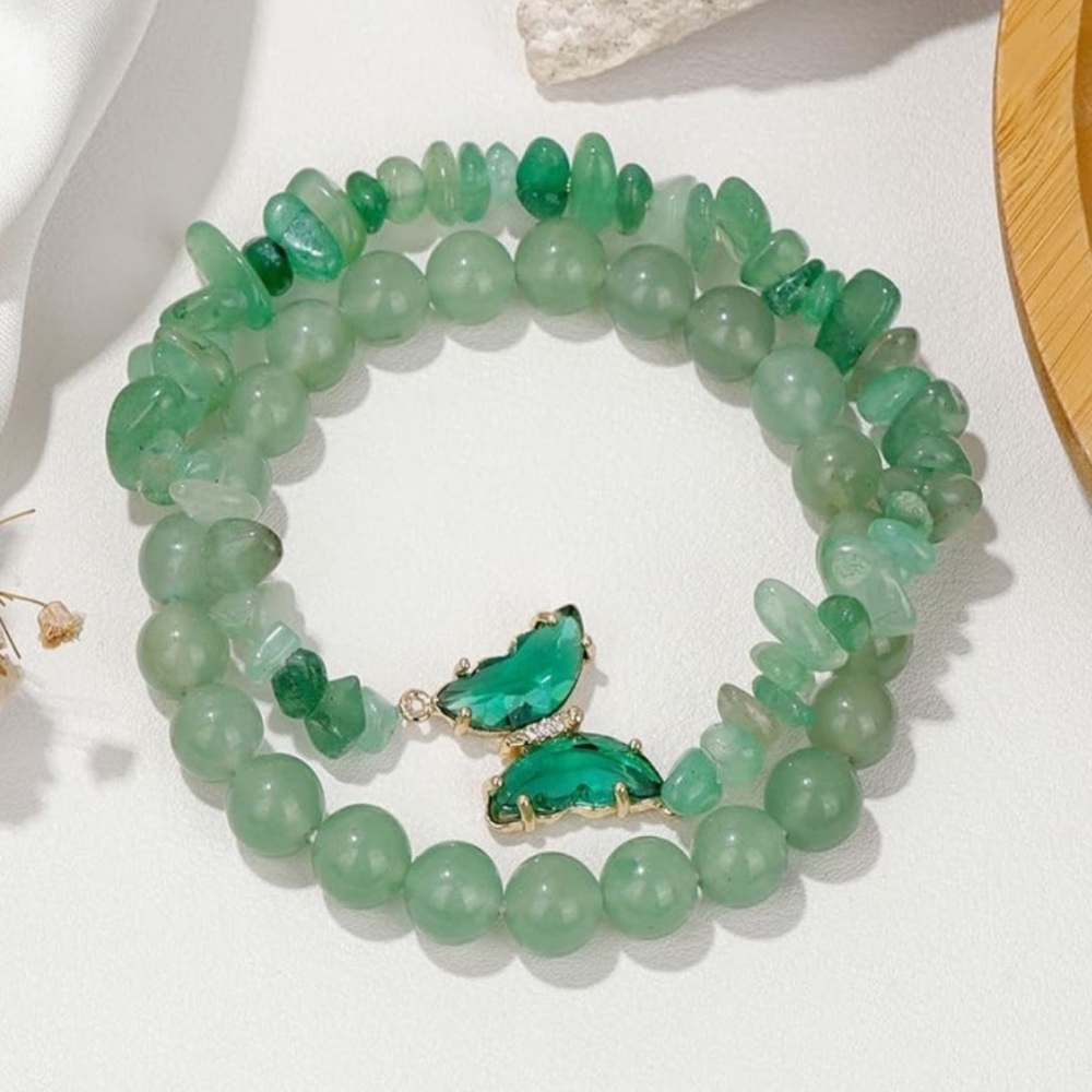 🆕New Healing  Green Aventurine Butterfly Bracelets 8mm 2 Piece Set